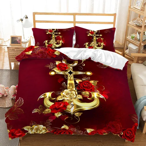 Miniatura 22 de AILONEN - Juego de funda de edredón tamaño individual, diseño de corazones para parejas, juego de ropa de cama rojo y negro, diseño "Yo y tú", juego