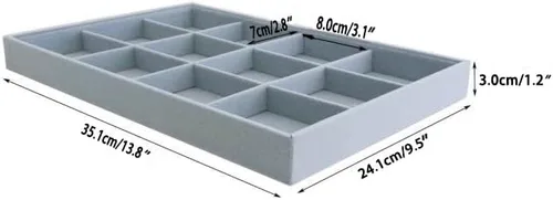 Miniatura 5 de Bandeja grande de terciopelo gris de alta calidad apilable extraíble organizador de almacenamiento multifunción (12 rejillas)