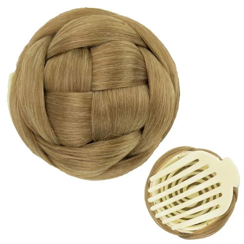 Miniatura 14 de IMISSU Trenzado Chignon Dancer Hair Donut Hairpieces Scrunchie Claw Hair Moño Updo para bodas y fiestas (M3 rubio ceniza)