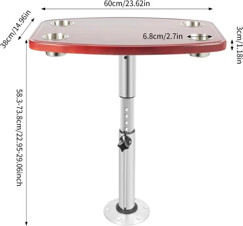 Miniatura 2 de Mesa de barco marino para caravana, mesa extraíble para caravana, mesa de bloqueo de rosca marina, base de pedestal de roble barnizado, 4 portavasos