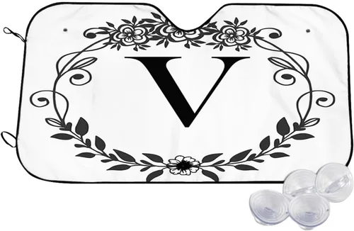 Miniatura 9 de Parasol para parabrisas de automóvil con inicial floral, letra Q, parasol plegable para automóvil, bloquea los rayos UV para automóvil, camión, SUV