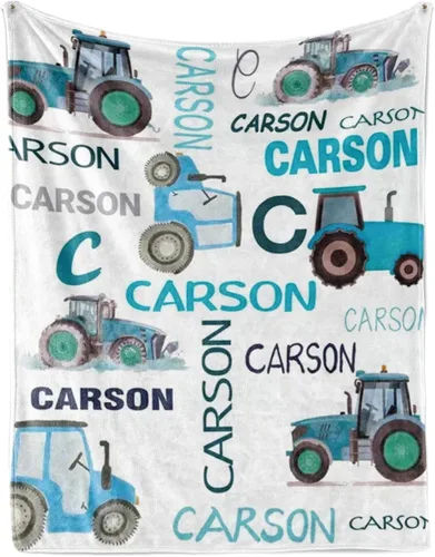 Miniatura 18 de Manta personalizada de tractores, nombre personalizado con diseño de camiones de tractor agrícola, manta de cama de franela de felpa suave