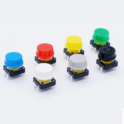 Miniatura 4 de TWTADE 70 unids 4 pin táctil táctil interruptor de botón momentáneo 0.472x0.472x0.287 in con tapa de interruptor multicolor+160PCS táctil momentáneo