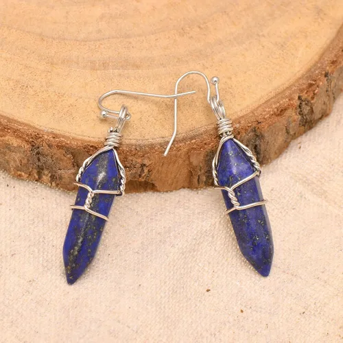 Miniatura 50 de Pendientes de cristal de punta envuelta en alambre de piedra pulida para mujer Reiki Energy Healing