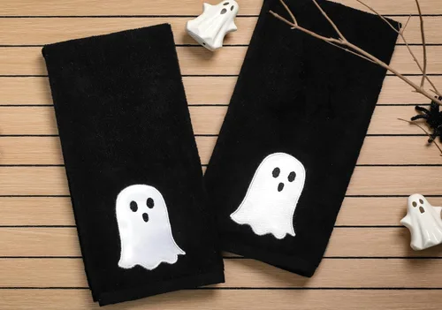 Miniatura 6 de Juego de 2 toallas de mano de Halloween, 100% algodón bordado negro y blanco fantasma, toallas de cocina y baño, 14 x 29 pulgadas