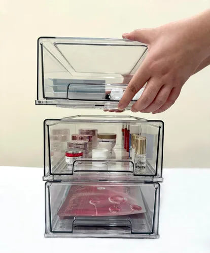 Miniatura 8 de Cajones de almacenamiento apilables, organizador extraíble transparente con asas y almohadillas antideslizantes para cocina, refrigerador