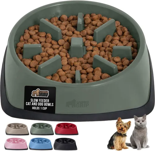 Miniatura 29 de GORILLA GRIP Cuencos para perros de alimentación lenta pendiente de patente, juguete interactivo de rompecabezas de 4 tazas para entrenamiento