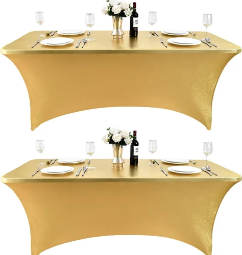 Miniatura 56 de Paquete de 2 Cubiertas de Mesa de Spandex de 4 pies para Mesas Plegables Rectangulares - Manteles Elásticos Ajustados Resistentes a las Arrugas