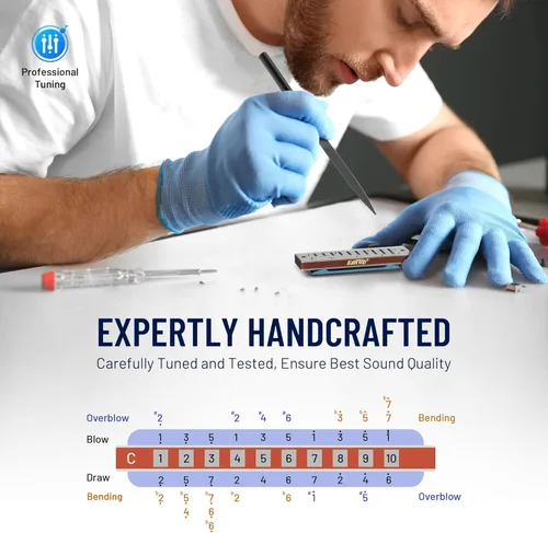 Miniatura 3 de East top - Armónica llave de C, armónica de 10 agujeros 008K diatónica con estuche azul, armónica estándar para adultos, profesionales, Azul-C