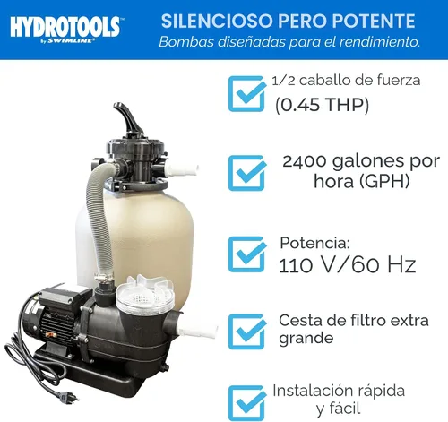 Miniatura 4 de SWIMLINE HYDROTOOLS Sistema completo de filtro de arena, tanque de 14 pulgadas, para piscinas sobre el suelo y enterradas de hasta 10,500 galones