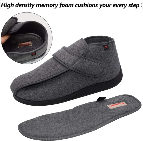 Miniatura 2 de W&LESVAGO Men's Memory Foam Diabetic Shoes, Comfy Warm Plush Fleece House Shoes High-top Wide Width Adjustable Closures Boots for Elderly Arthritis