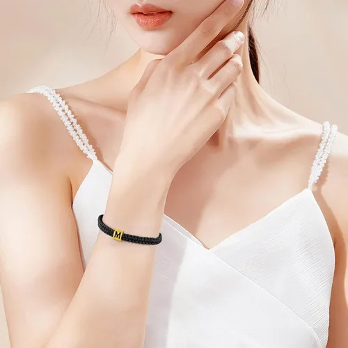 Miniatura 8 de VIBILIA Initial Bracelets for Women Men Teen Boys Girls Woven Rope Braided Letter Bracelet Gold 26 Alphabet Handmade Adjustable Black String