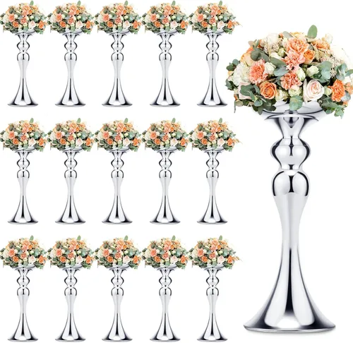 Miniatura 9 de Sadnyy 16 piezas de metal para arreglos florales, soporte de metal para centro de mesa de boda, decoración de mesa alta, florero para bodas, Dorado