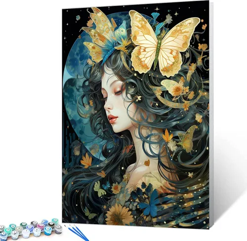 Miniatura 11 de Tucocoo Kit de pintura por números con pinceles y pigmento acrílico sobre lienzo para adultos, estrellas de luna, estilo creativo, proyectos