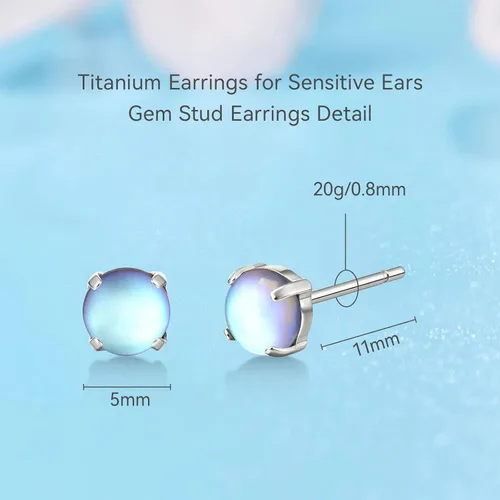 Miniatura 3 de Limerencia Aretes hipoalergénicos de titanio puro, ópalopiedra lunaojo de gatoturquesa azul, grado de implante, joyería delicada para orejas