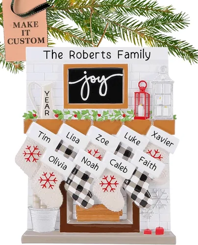 Miniatura 17 de Adorno personalizado para familia grande de 10 personas 2025 Personalización gratuita en 24 horas Adornos navideños de chimenea grabados