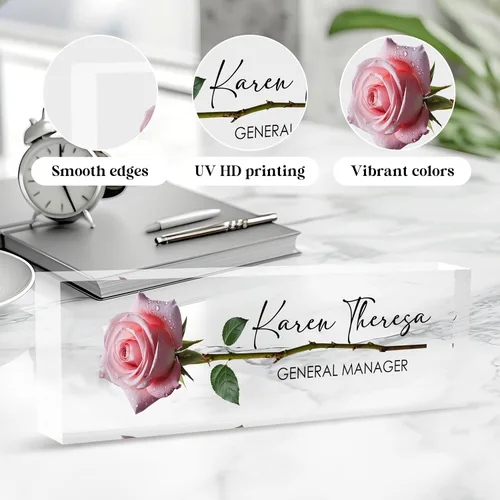 Miniatura 3 de Placa de identificación de oficina personalizada, regalos personalizados para mujeres y empleados, accesorio de escritorio de oficina (rosa A)