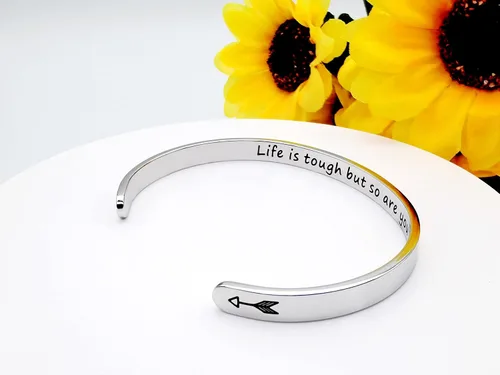 Miniatura 233 de Pulseras inspiradoras para mujer, joyería de acero inoxidable, con refranes, pulsera motivacional con mensaje oculto, pulseras grabadas para mejor