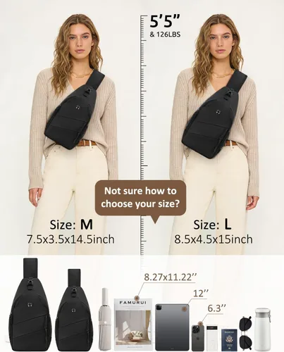 Miniatura 7 de Pritent Bolsos cruzados para mujeres y hombres, mochila de moda, bolsa casual para el pecho con correa de hombro convertible Negro