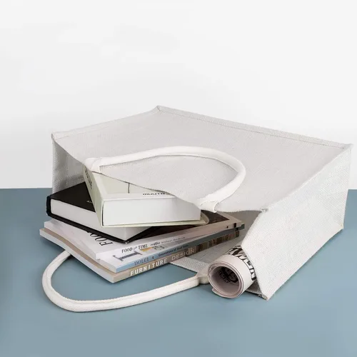 Miniatura 7 de Segarty Bolsas de mano, paquete de 6 bolsas grandes de yute blanco reutilizables de lona para regalos con asas, bolsa en blanco a granel para dama