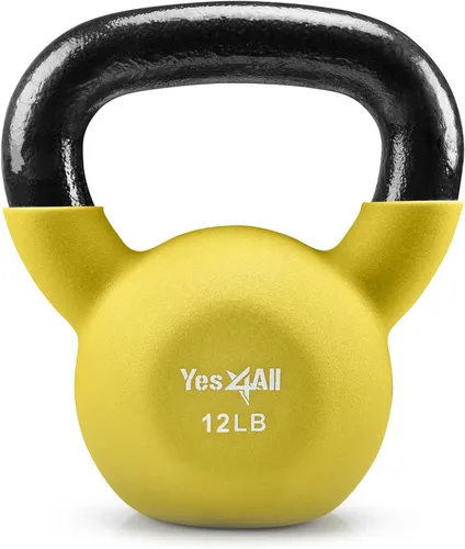 Miniatura 22 de Yes4All Pesas rusas, pesas rusas de hierro fundido recubiertas de neopreno de 5-65 LB, asa de agarre ancho y fondo plano para balanceos, B. 10