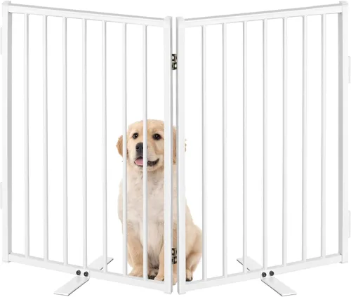 Miniatura 12 de Puertas de metal independientes para perros con puerta para interiores y exteriores, 80 pulgadas, extra ancho, 32 pulgadas de alto, puerta Blanco