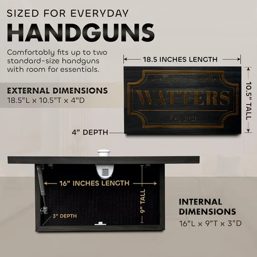 Miniatura 7 de Bellewood Designs Caja de Almacenamiento Oculta Personalizable para Armas en Pared - Caja de Seguridad Oculta para Armas con Nombre Familiar y Fecha