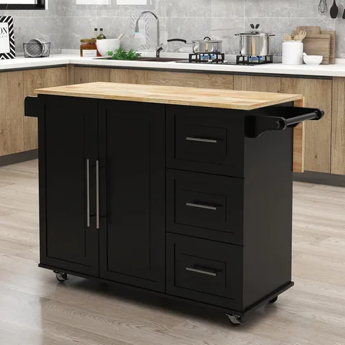 Miniatura 12 de RASOO Carrito de cocina con almacenamiento, pequeño carrito de isla estrecho blanco sobre ruedas, armario de almacenamiento superior de madera