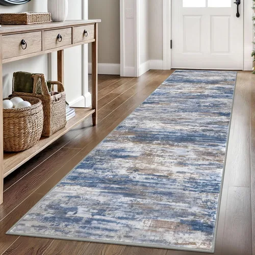 Miniatura 149 de KOZYFLY – Alfombra de pasillo moderna y lavable de diseño abstracto verde, 2 x 5 pies, antideslizante, suave y de pelo corto, ideal para cocina
