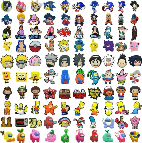 Paquete de 100 bonitos dijes de dibujos animados para zapatos de animé para niños niñas adolescentes dijes de burbujas para zapatos pulseras y