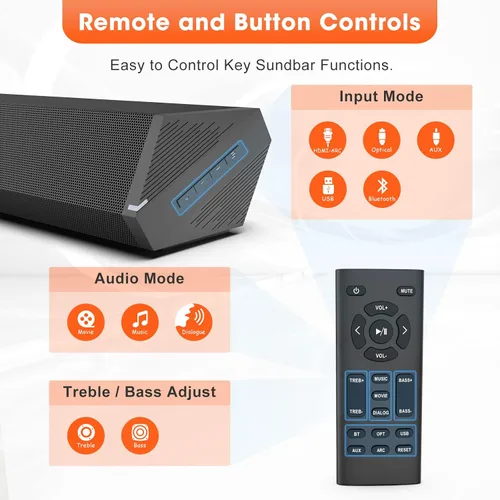 Miniatura 5 de Barras de Sonido Bestisan para TV, Barra de Sonido Pequeña de 16'/50W para TV, Barra de Sonido con Profundidades de Sonido Mejoradas/DSP/Bass+/3EQ