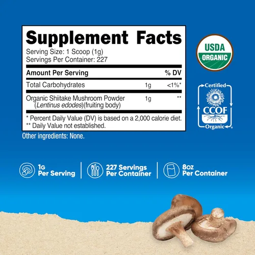 Miniatura 2 de Nutricost Polvo orgánico de hongos Shiitake de 8 onzas, certificado 100% orgánico, sin gluten, sin OMG