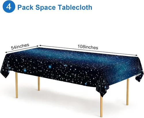 Miniatura 2 de Joyberg Paquete de 2 manteles espaciales, mantel de plástico con estampado de galaxia, cielo estrellado, impermeable, a prueba de aceite, mantel