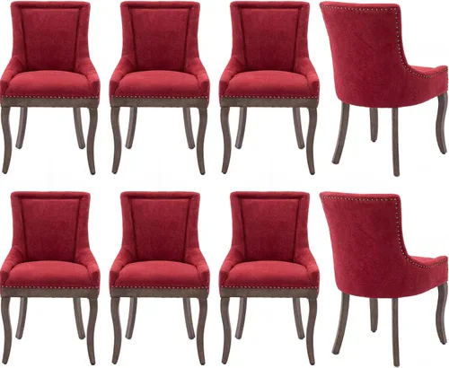 Miniatura 42 de Sillas de Comedor - Juego de 6 sillas de comedor modernas, tapizadas de tela con respaldo alto con ribete de cabeza de clavo y patas curvas