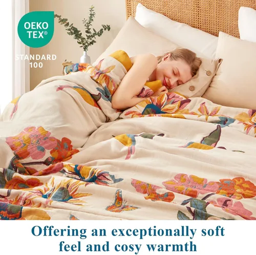 Miniatura 3 de Manta bohemia – Manta suave 100% algodón para cama, 50"x60", reversible, transpirable, ligera, para otoño, todas las estaciones, decoración de casa