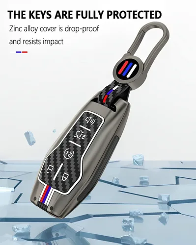 Miniatura 5 de Funda para llavero Ford en estuche metálico para Mustang Explorer Fusion F150 Edge Lincoln MKZ MKC (FDE-Fibra de Carbono)