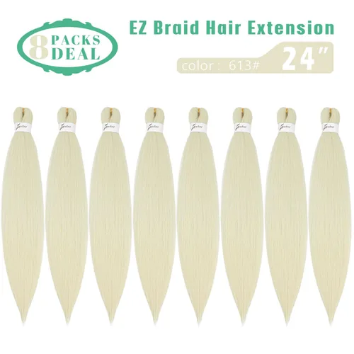 Miniatura 2 de Oferta de varios paquetes: extensiones de cabello trenzado preestiradas de 24 pulgadas, 8 paquetes de trenzas sintéticas de ganchillo 613, sin