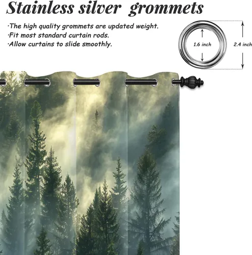 Miniatura 28 de AWERT Cortinas opacas para dormitorio, árbol negro con niebla, naturaleza, amanecer, bosque, 2 paneles para sala de estar, bloqueo de calor, 21 x 45