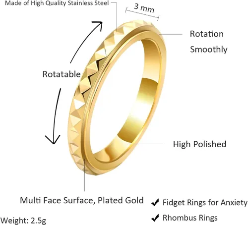 Miniatura 2 de Nanafast Anillos de ansiedad de acero de titanio de 0.118 pulgadas para mujeres y hombres, anillos multifacéticos para ansiedad, anillos giratorios