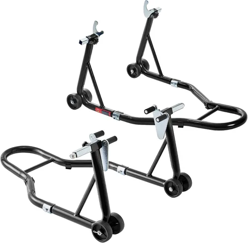 Miniatura 14 de Soporte para rueda delantera y trasera de motocicleta (850 lb), soporte de elevación de brazo oscilante, color negro, U+L