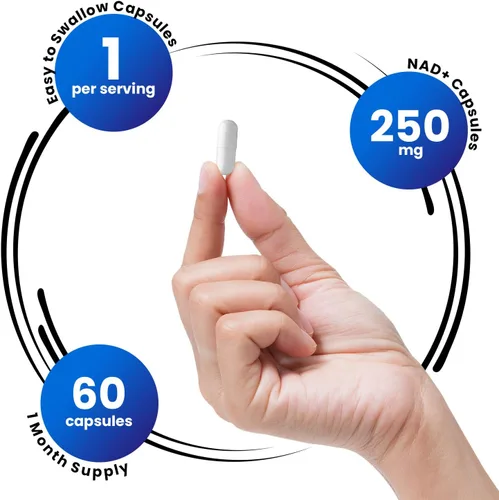 Miniatura 3 de Genex Formulas NAD+ 250mg porción 60 cápsulas de nicotinamida adenina dinucleótido (NAD+ real no es un precursor) (1)