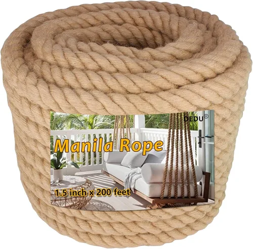 Miniatura 15 de Cuerda de Manila de 2 pulgadas x 50 pies, cuerda de cáñamo gruesa de 4 hebras trenzadas, cáñamo natural para manualidades de servicio pesado