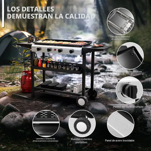 Miniatura 5 de ROVSUN - Parrilla portátil de 4 quemadores de propano con bandeja esmaltada antiadherente, parrilla de gas de 40,000 BTU con encendido electrónico