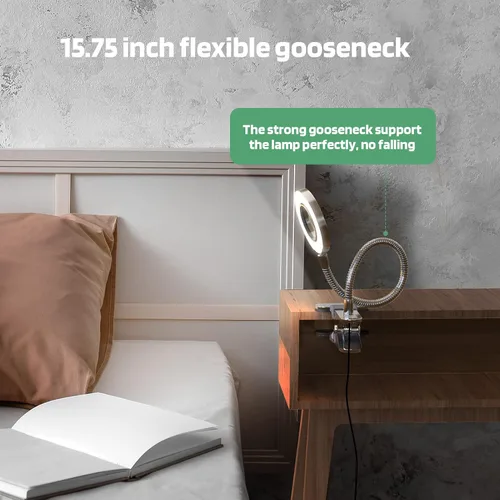 Miniatura 3 de GLORIOUS-LITE Luz LED con clip, lámpara de lectura de 36 LED para cuidado de los ojos para dormitorio, cuello de cisne flexible de 360° con 4 modos