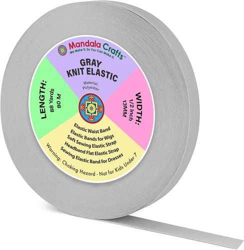 Miniatura 103 de Mandala Crafts Carrete de bandas elásticas anchas de 1/2 pulgada color beige para cinturas de pantalones, costura y manualidades DIY, 88 yardas