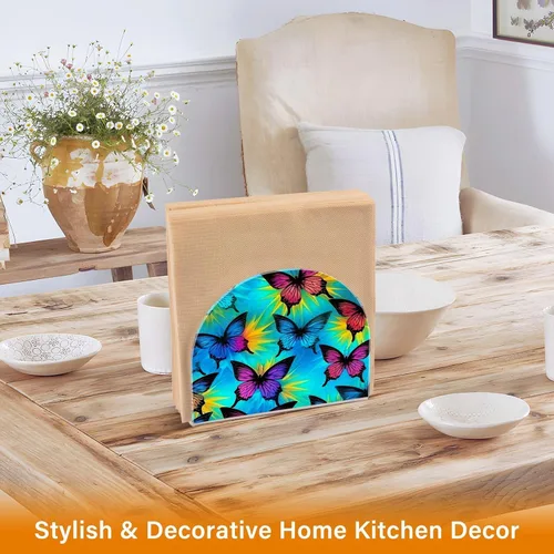 Miniatura 5 de Servilletero con diseño de mariposa azul y morado para mesas, servilleteros de acrílico transparente, servilleteros de cóctel para cocina