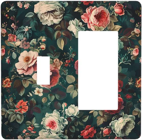 Cubiertas de Tomacorrientes Barrocas Vintage con Flores de Peonía Florales 1 Interruptor Basculante 1 Balancín Combinación Placa Decorativa de Pared
