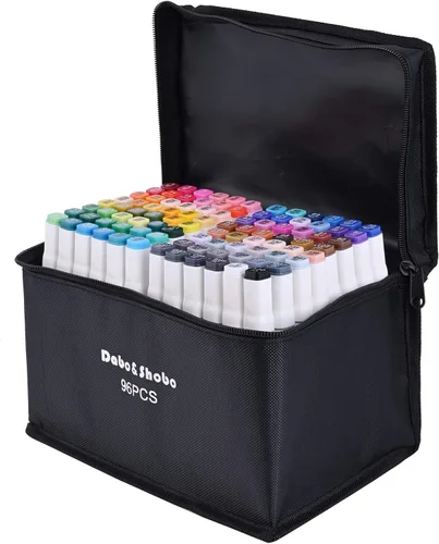 Dabo&Shobo Marcador de alcohol de 96 colores, marcadores de dibujo, marcadores de doble punta, punta fina y cincel, marcador de cincel para colorear