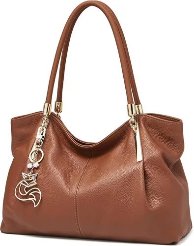 Miniatura 9 de FOXLOVER Bolso de mano de cuero genuino de gran capacidad para mujer, bolsos de diseñador para hombro, bolsos grandes minimalistas