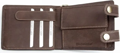 Miniatura 2 de FLW Cartera de cuero genuino marrón para hombre con cadena de 20 pulgadas de largo para colgar, Marrón, Cartera grande